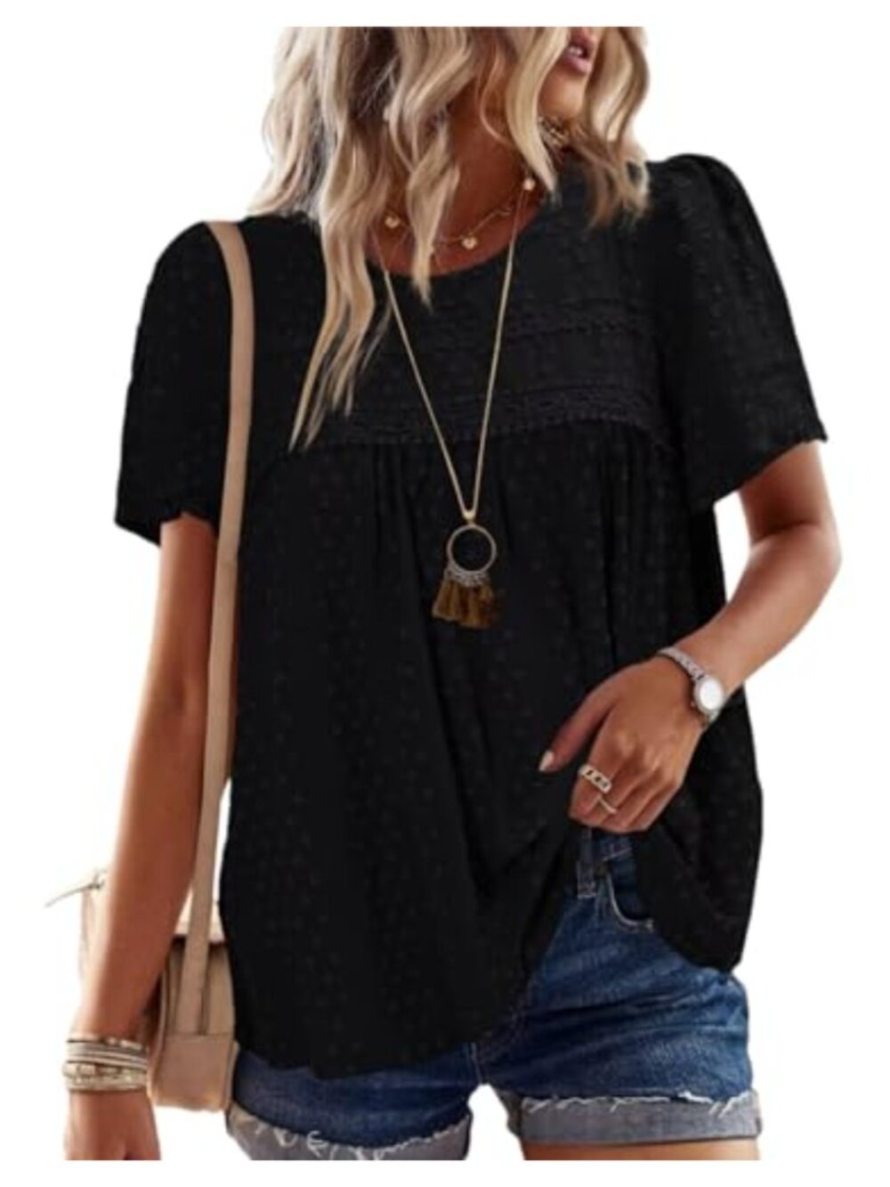 Boho Women's Blouse Crochet Lace Crewneck Summer Casual Work Top
